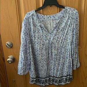 Women's Blue Flowered Print Top Women’s 1X
